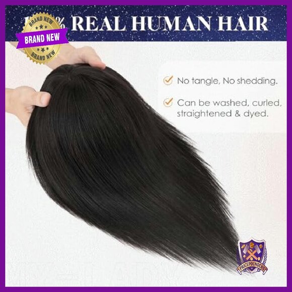 Human Hair Topper with Bangs 12 Inch Lace Base Clip-In Hairpiece